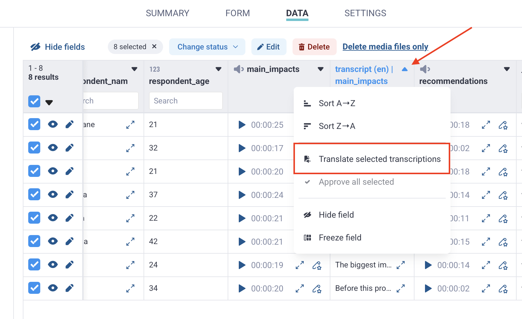 Bulk translate transcriptions