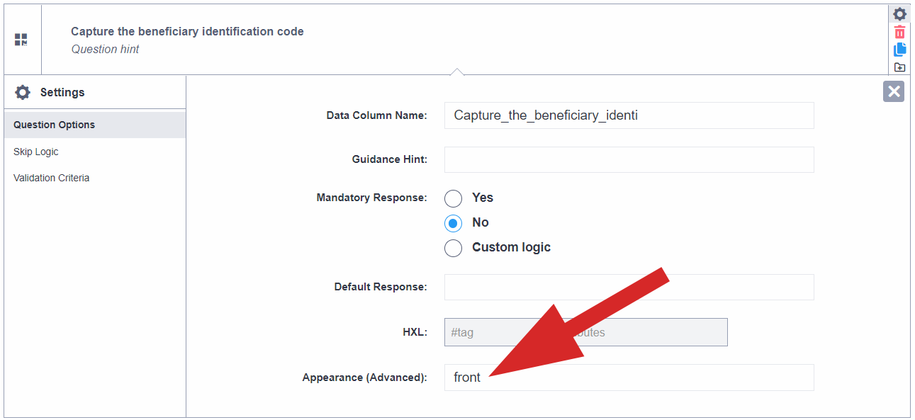 Changing appearance of Barcode/QRCode questions