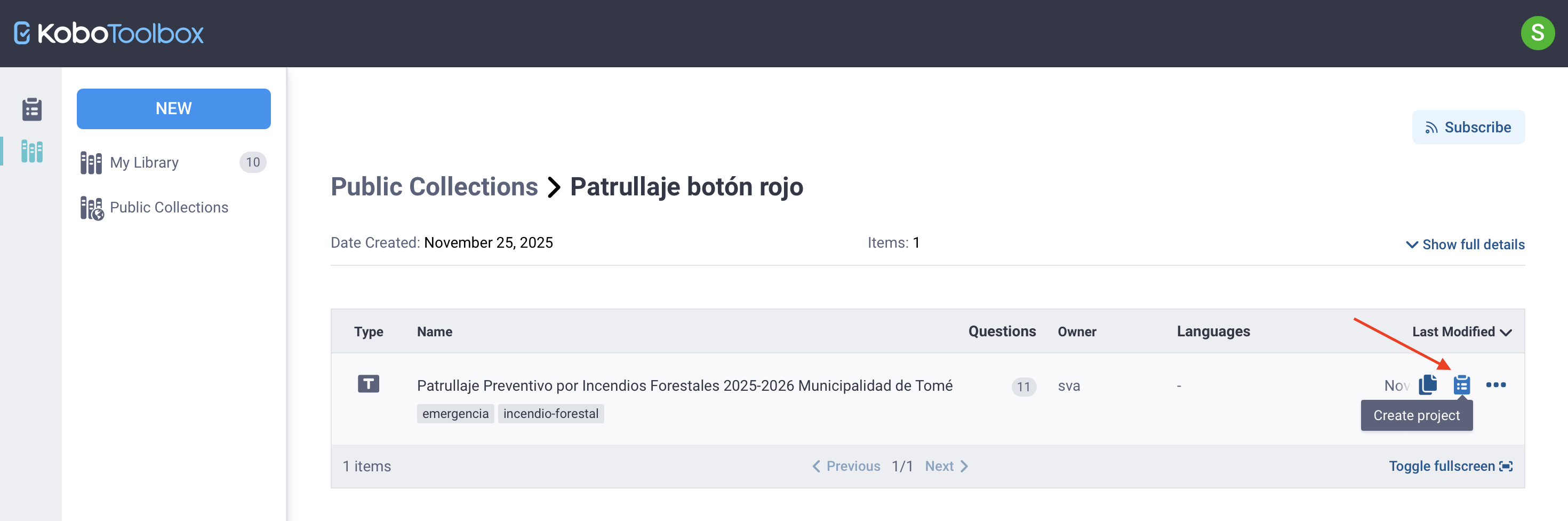 Create a project from collection