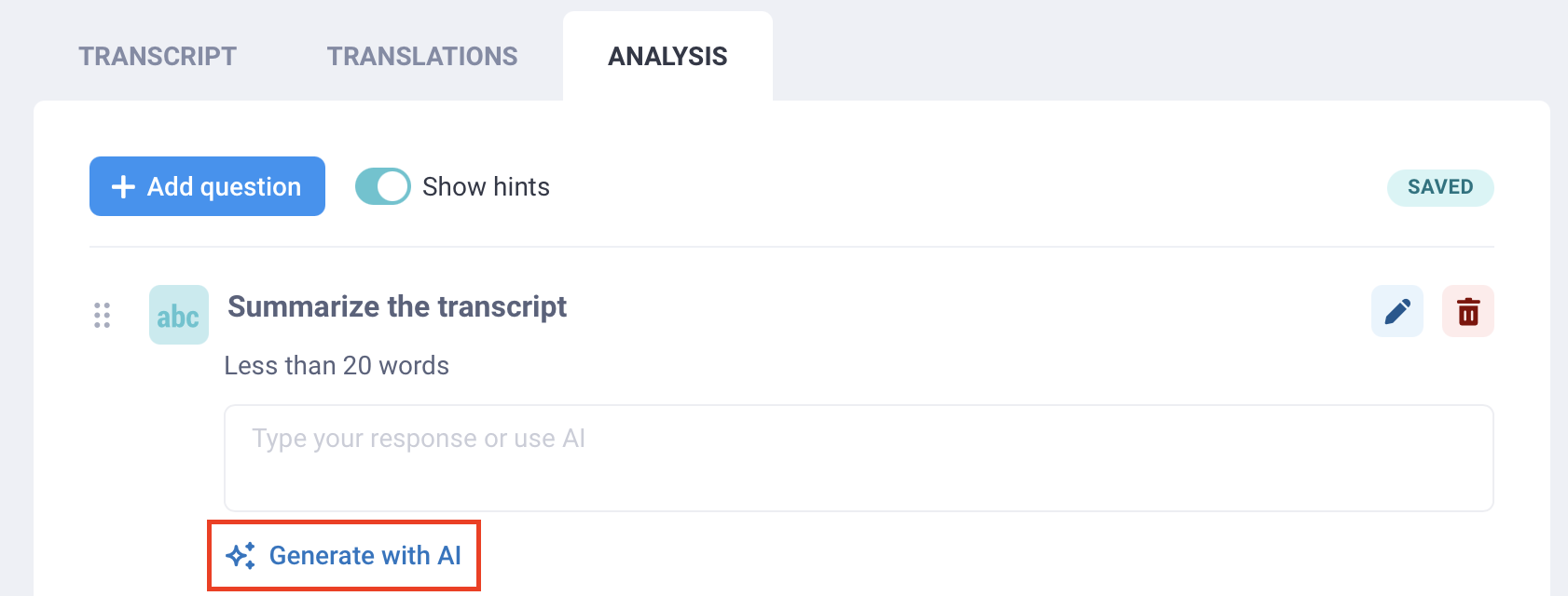 Generate analysis with AI