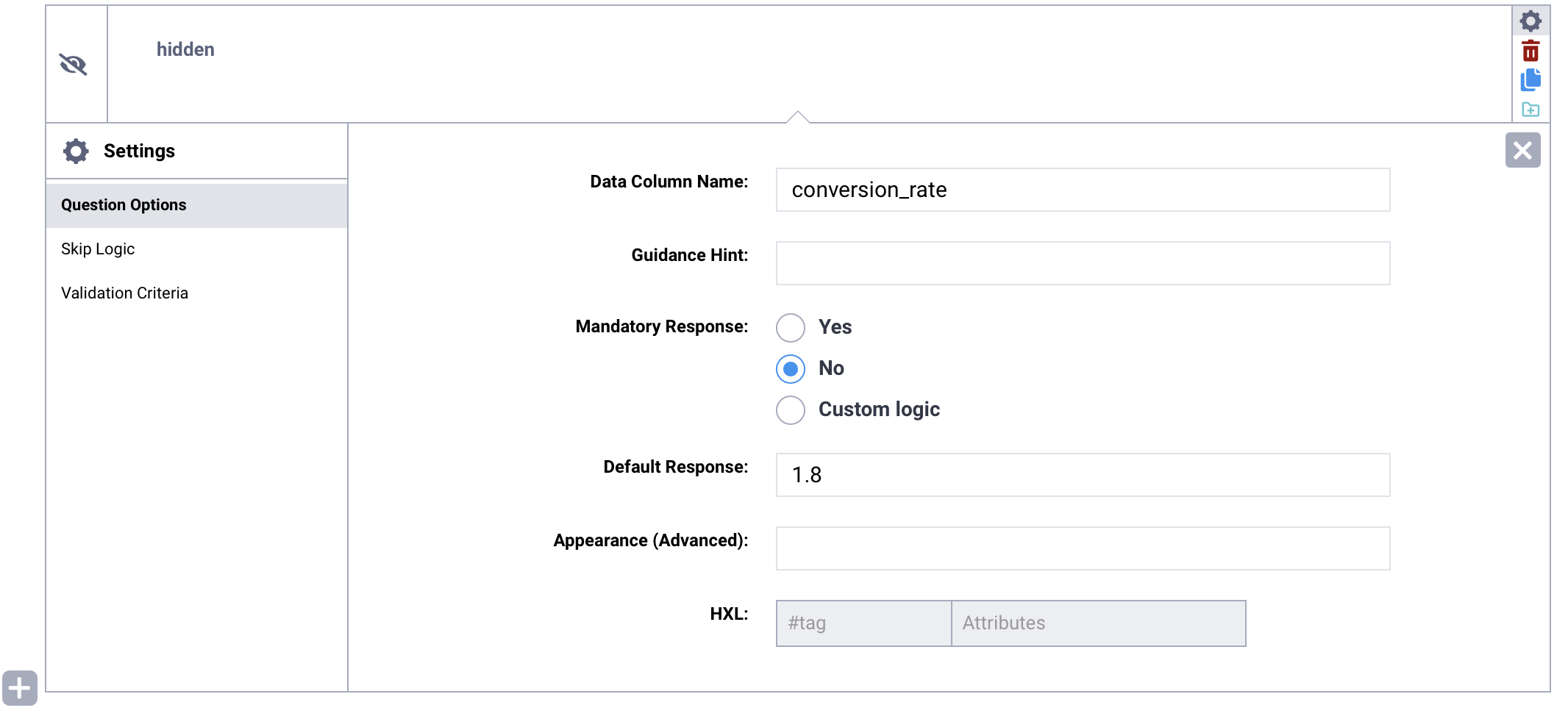 Question option hidden