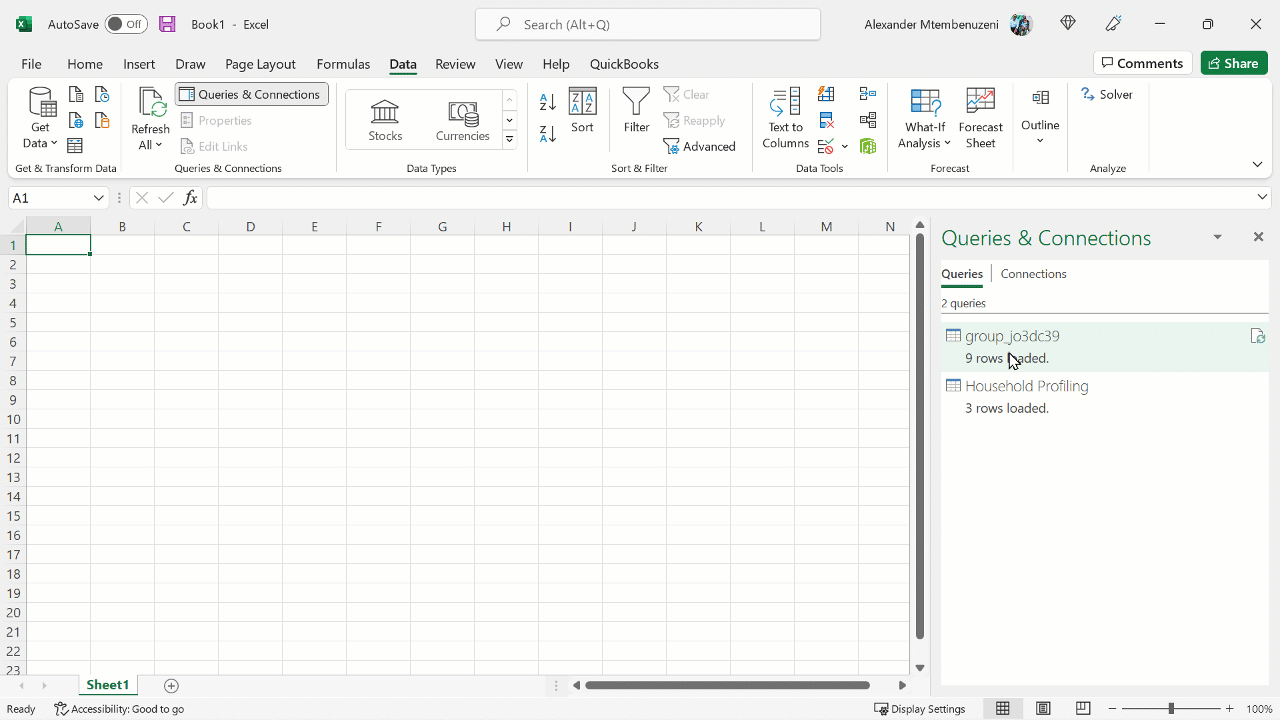 Loading a table in Excel