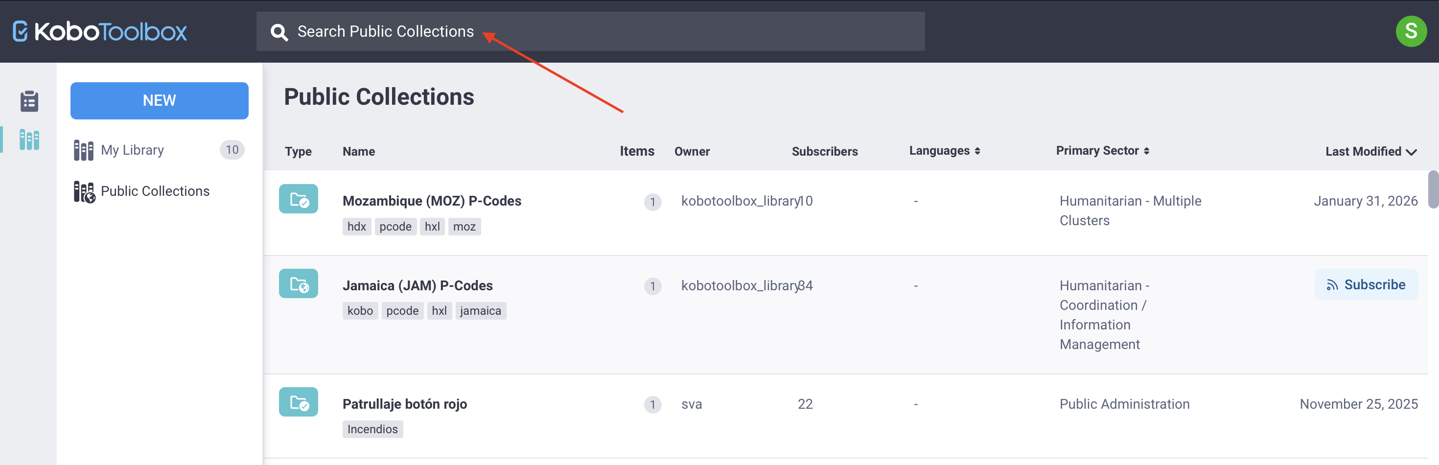 Search public collections
