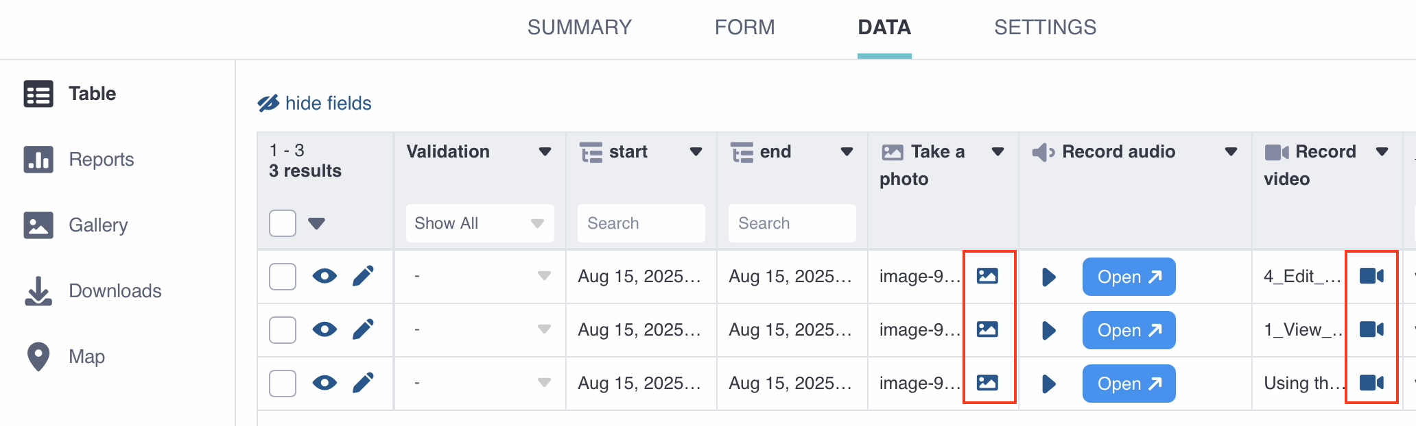 Gallery view for images