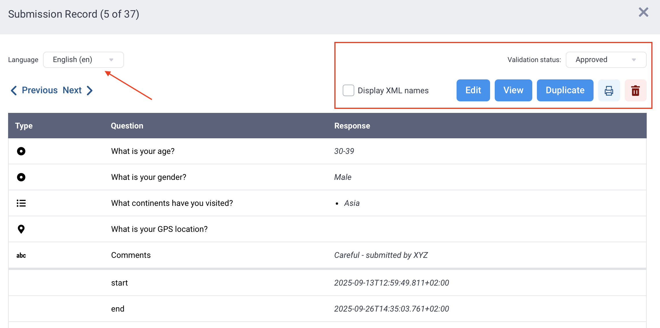 View submission window