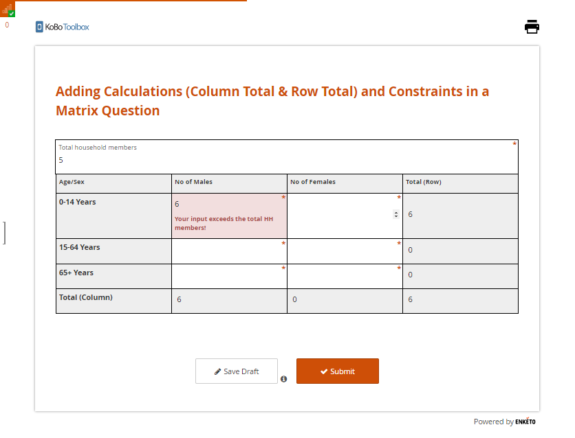 Enketo تم إدخال مدخلات خاطئة