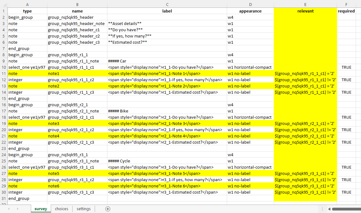 XLSForm formbuilder Approach