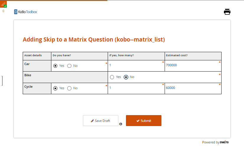 Filledup Enketo Form kobo_matrix Approach