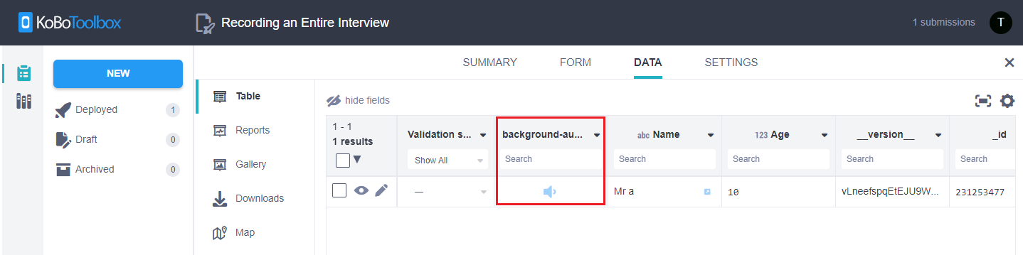 Vista de tabla de datos