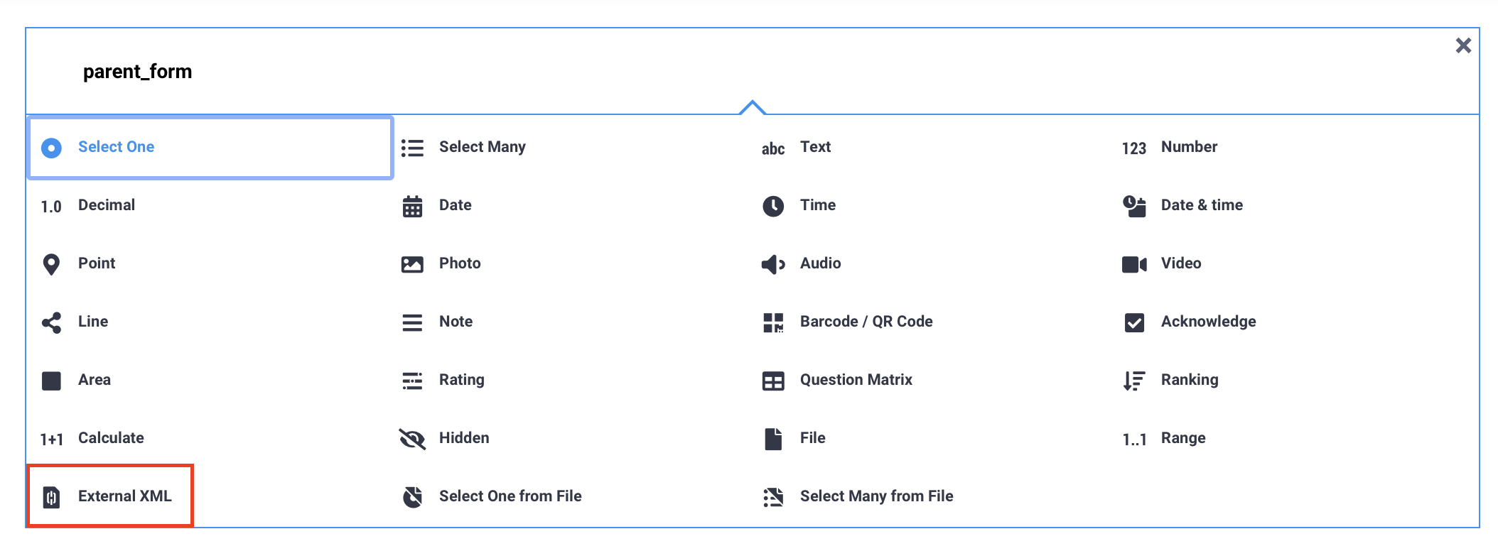 Seleccionar pregunta XML externo