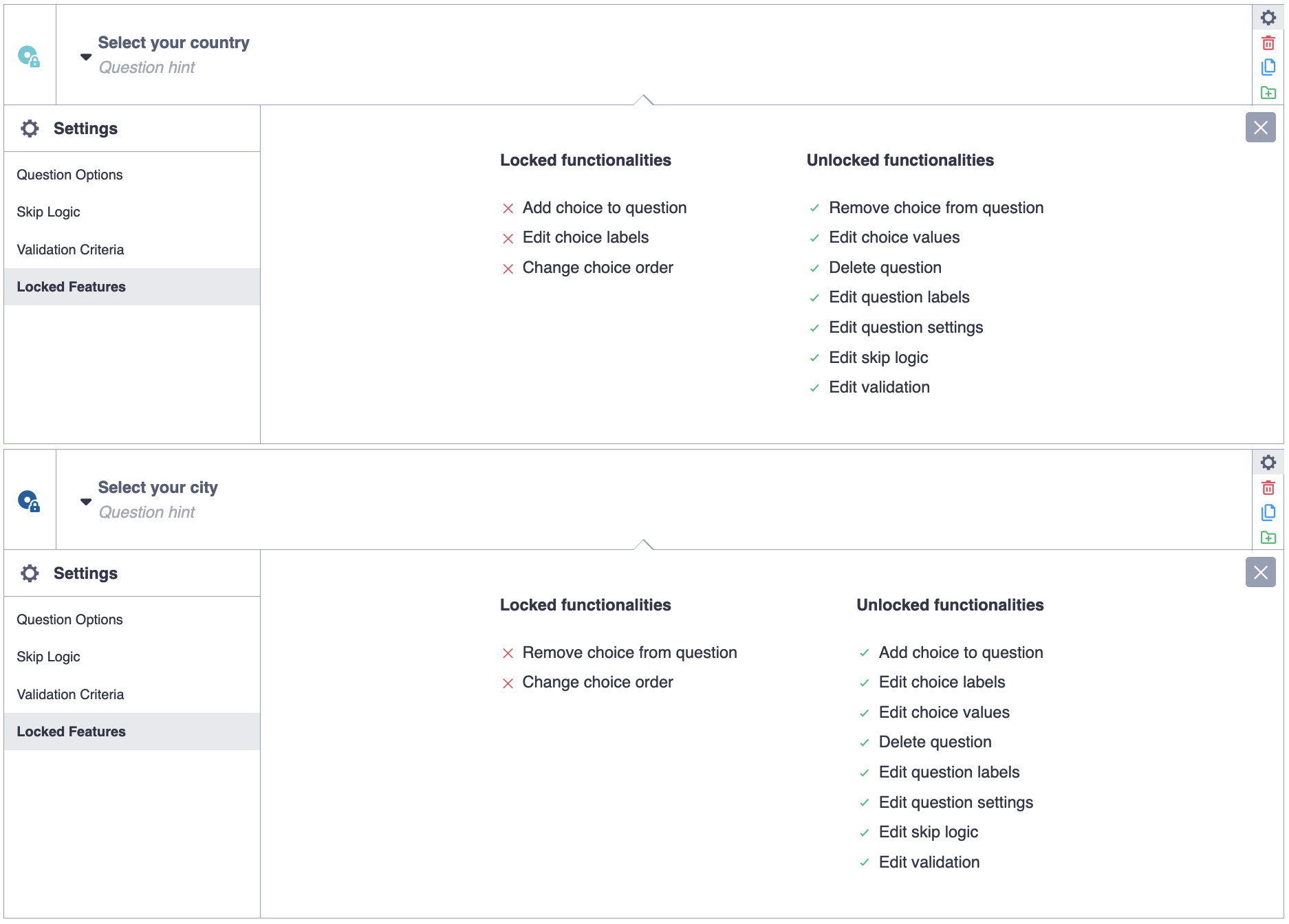 restricciones de pregunta