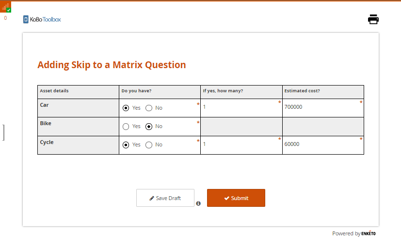 Formulario Enketo Completado Enfoque del Editor de Formularios