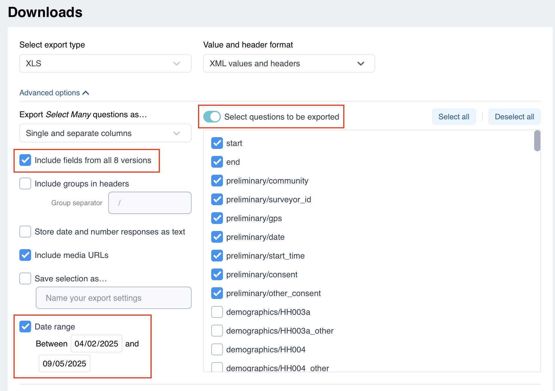 How to select data fields