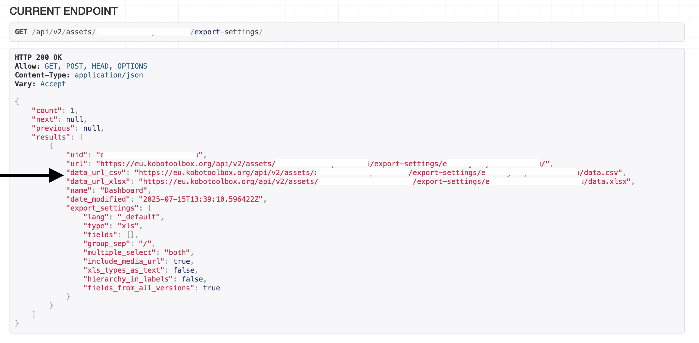 Récupération du lien d'export synchrone