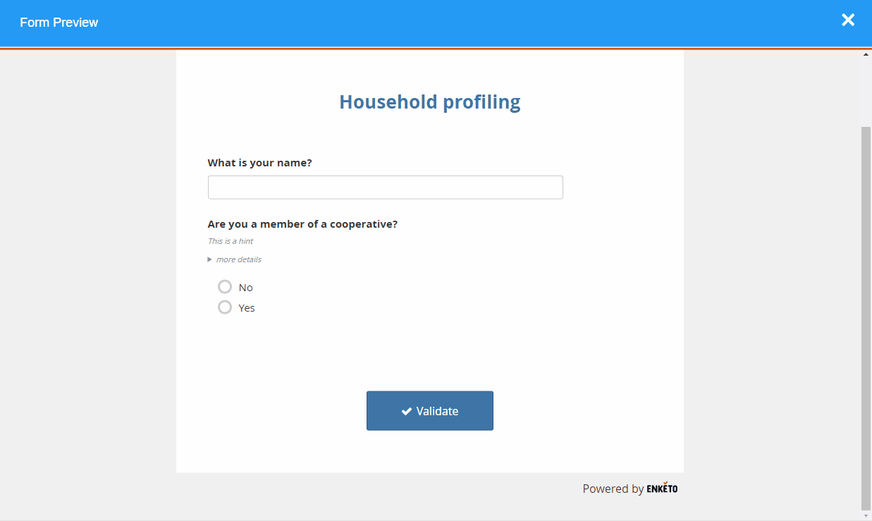 Indication d'aide dans les formulaires web Enketo