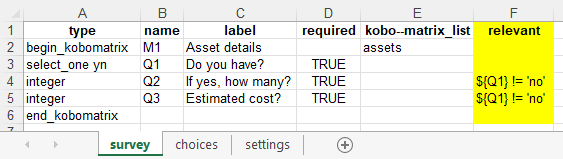 XLSForm approche kobo_matrix