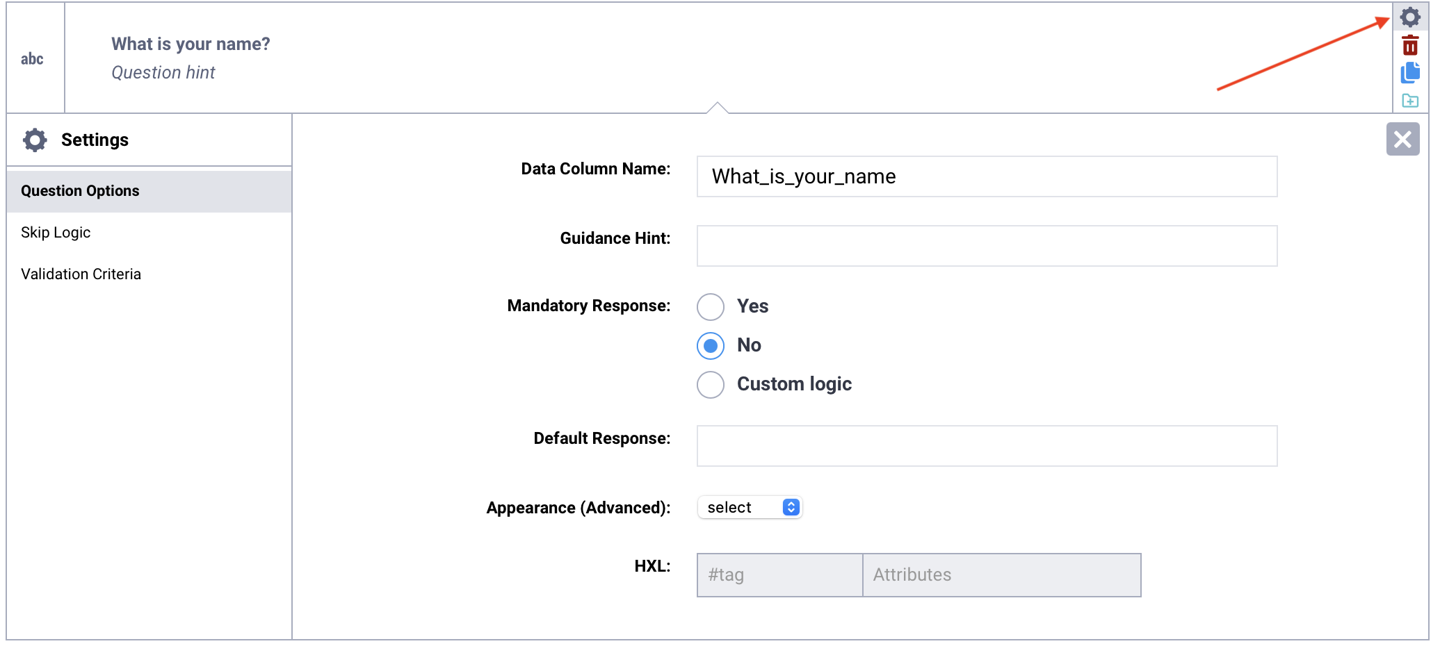 Options de questions