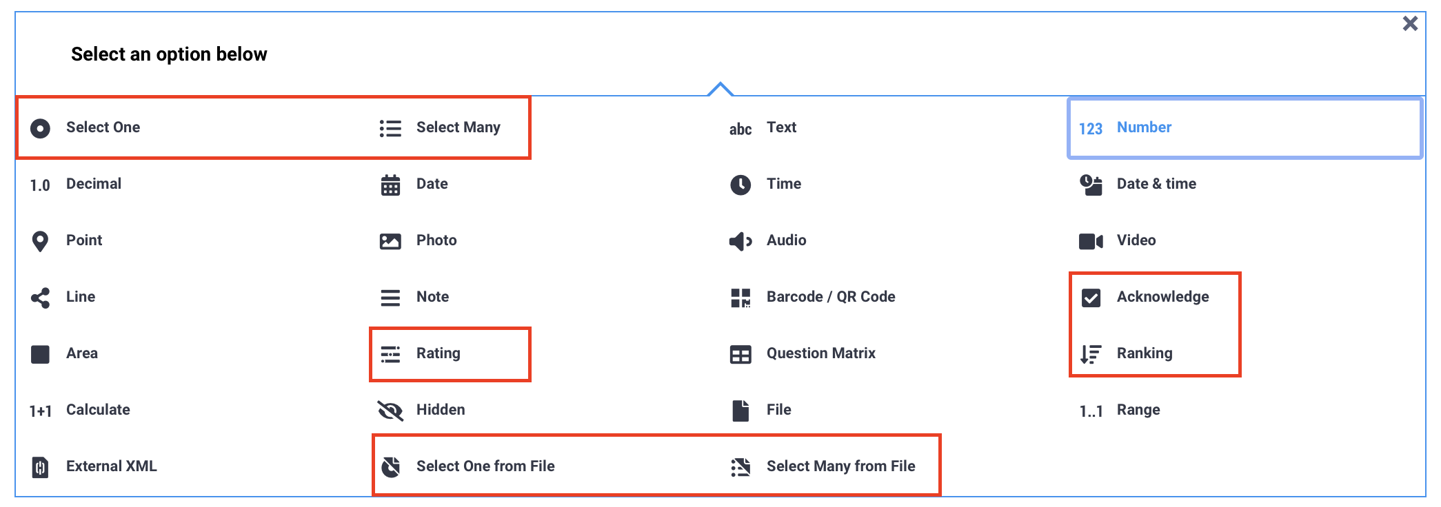 Types de questions dans le Formbuilder