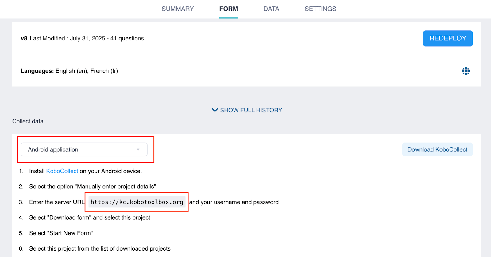 Select Android app in browser