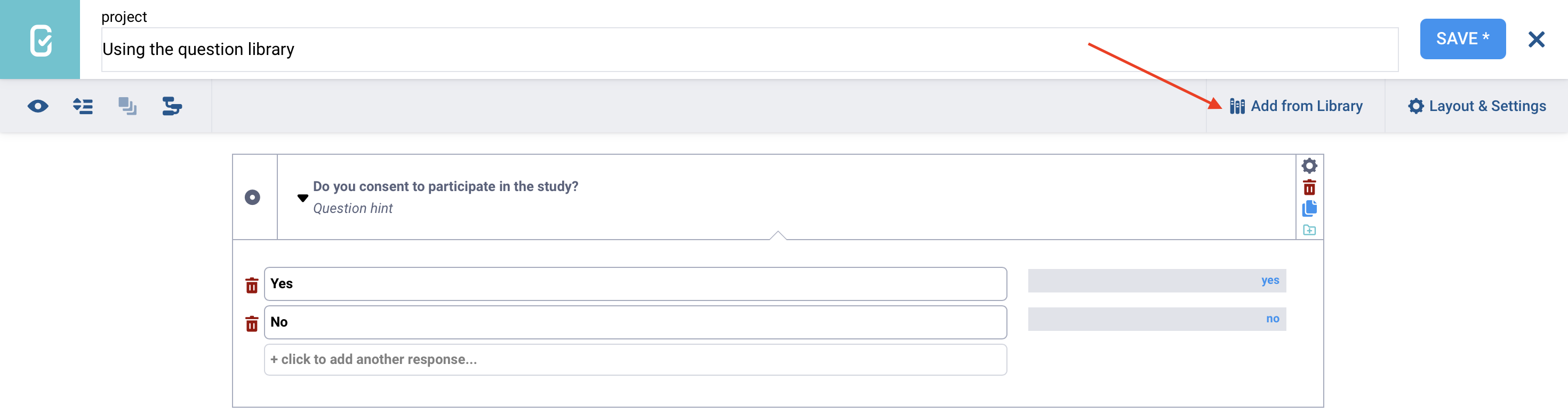 Add question to form from library