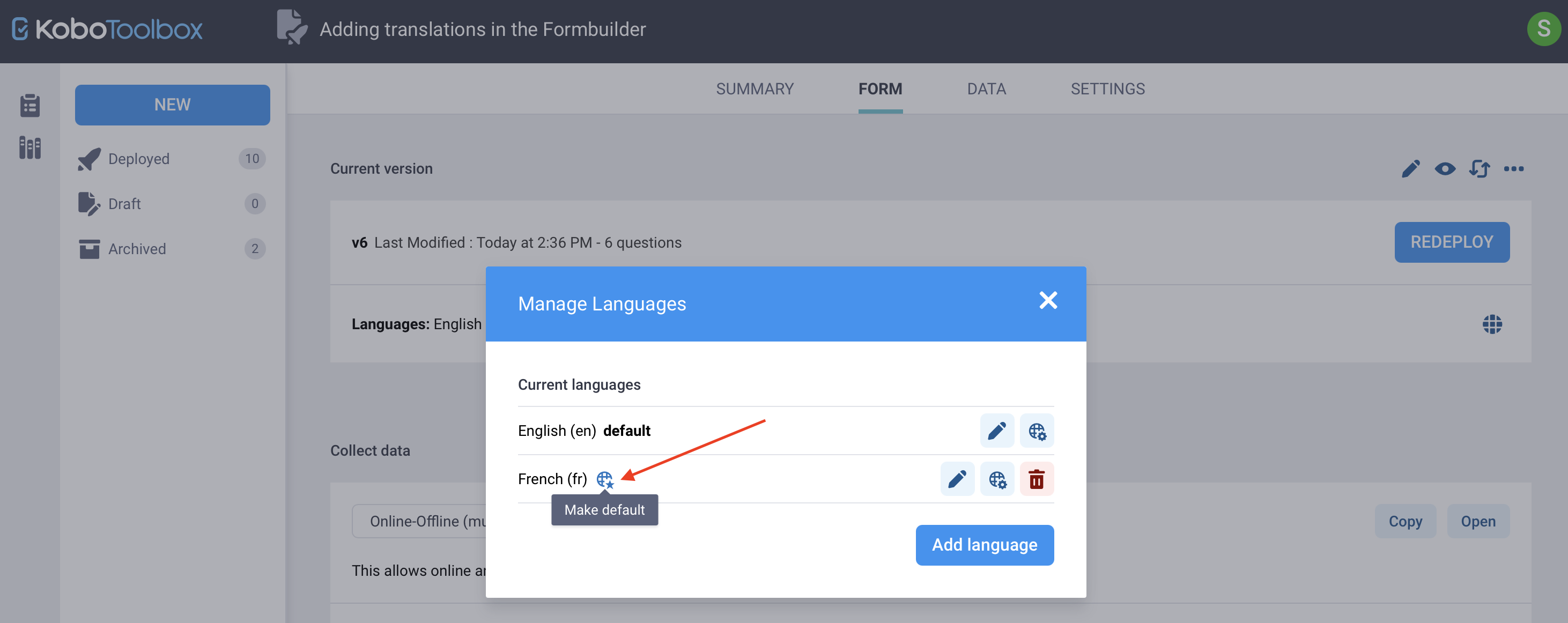 Change default language