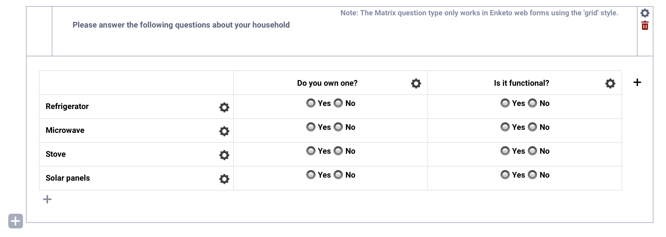 Question matrix example